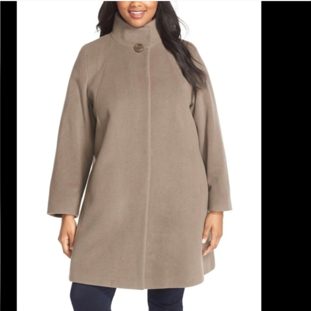 CINZIA ROCCA DUE 100% Women's Wool Funnel Neck A-Line Coat Dark Brown- 22 - Picture 15 of 16